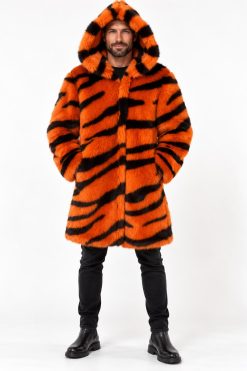 Wh+ zebra orange מעיל זברה כתום עם כובע גברים