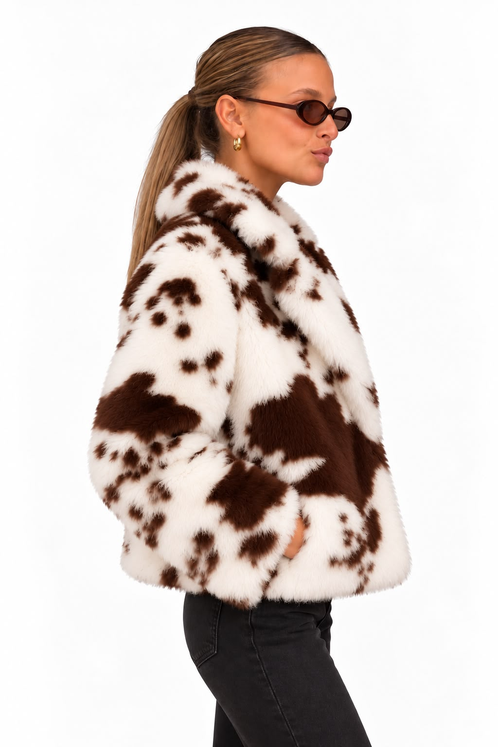 Elis coat- brown cow מעיל נשים חום הדפס פרה