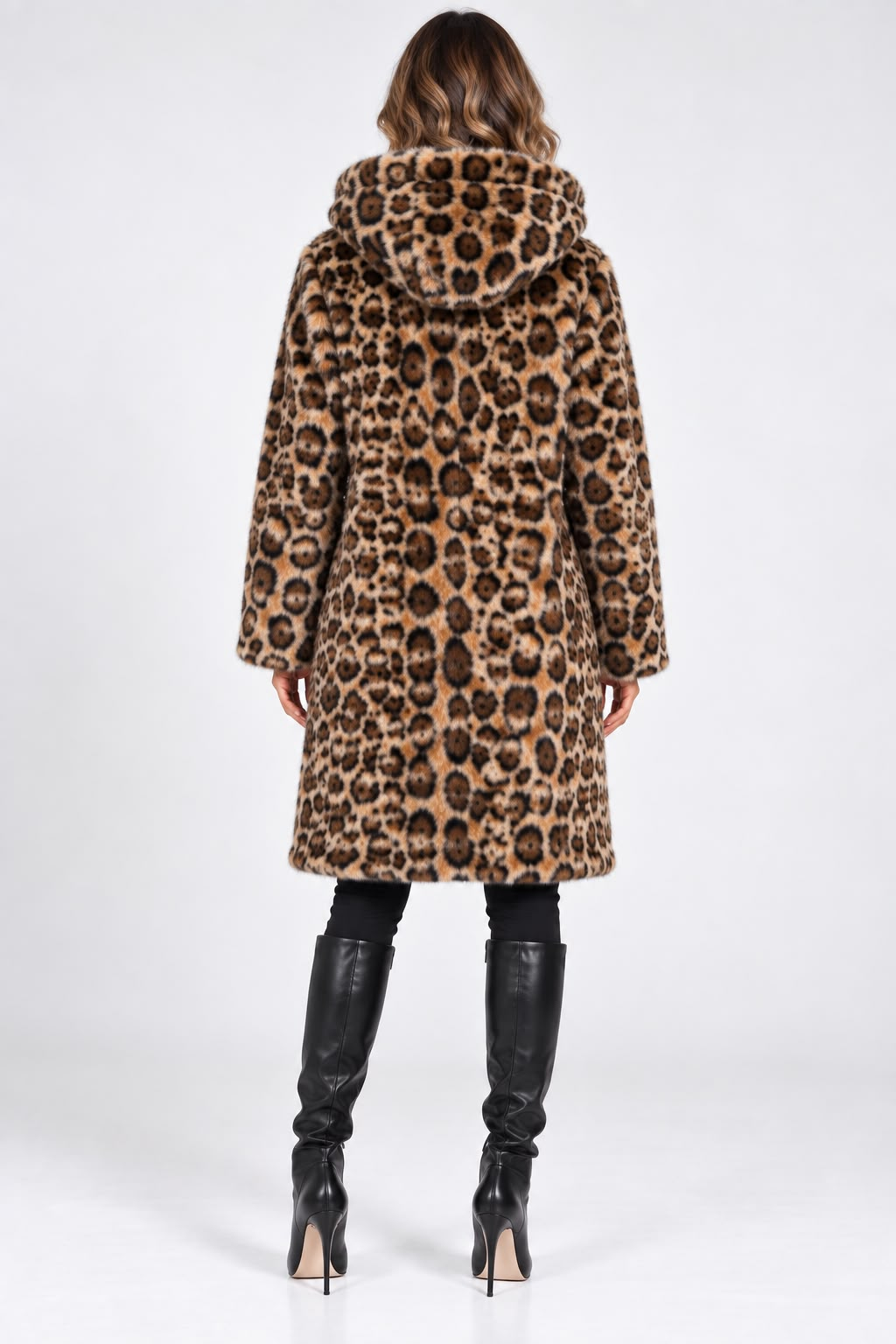 WH+ Leopard מעיל מנומר עם כובע נשים