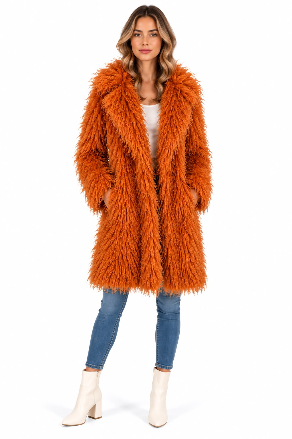 The coat nh- orange curl מעיל מתולתל כתום