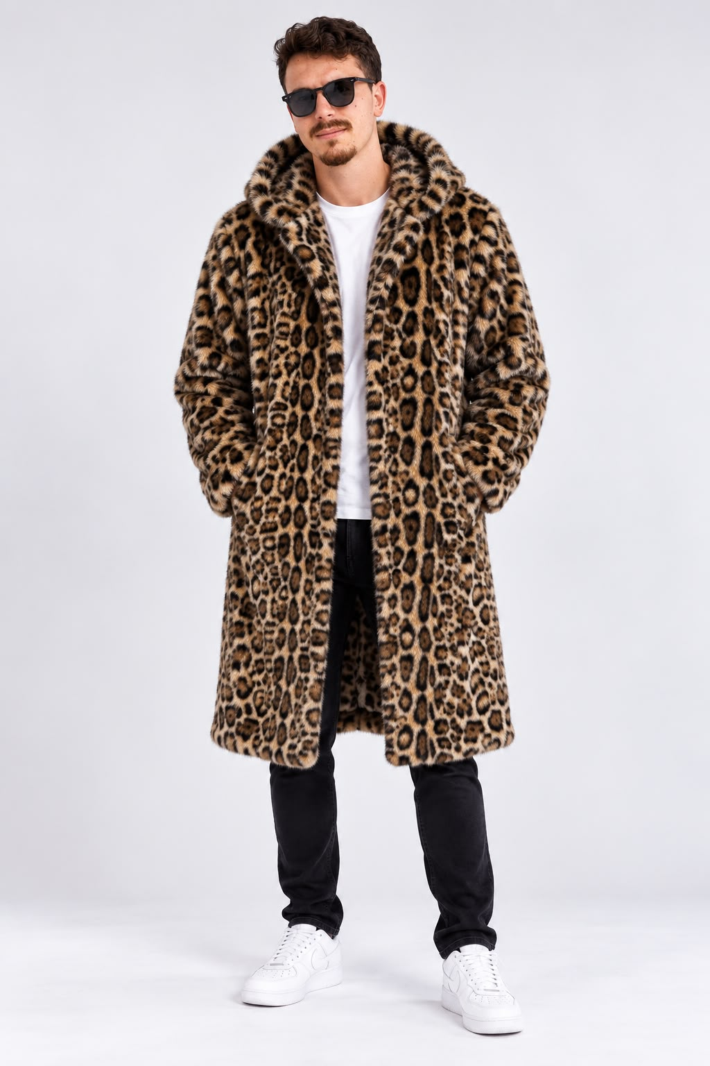 Wh+leopard מעיל מנומר גברים